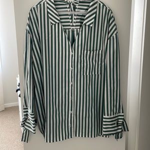 Bershka NWOT green /white stripe shirt size L